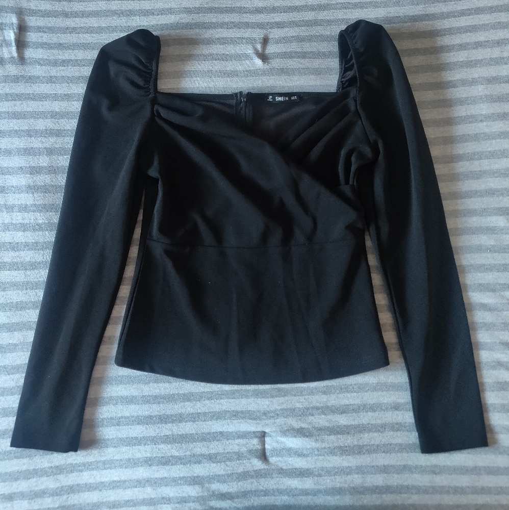 Puff sleeve black dress shirt- women's